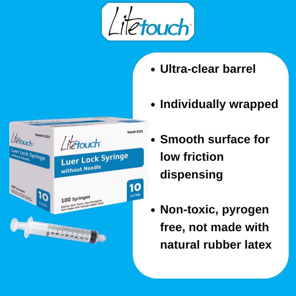 10mL Luer Lock Syringe - Sterile, Individually Sealed, 100 Syringes per Box (No Needle Included) - Perfect for Medical, Veterinary, and Lab Use