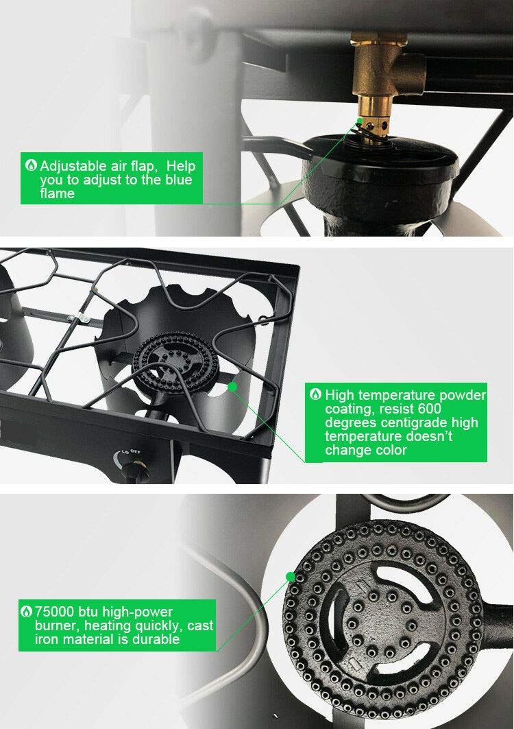 Heavy Duty Cast Iron Free Standing LP Propane Double Burner Outdoor Cooking Stove - Perfect for Camping, Backyard BBQs, and Tailgating Parties