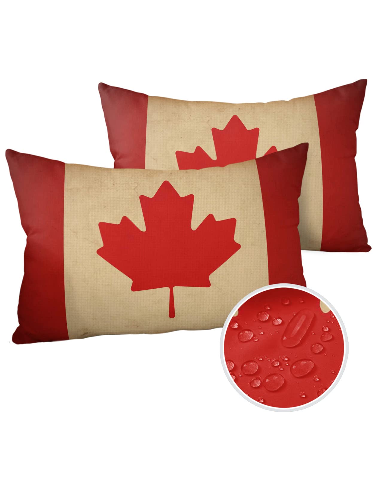 Waterproof Pillow Covers - 2 Pack Red Maple Leaf Canadian Flag Holiday Throw Pillow Cases with Diagonal Leaves Stripes, Soft Indoor/Outdoor Cushion Covers for Living Room, Bedroom & Home Decor - Perfect for Seasonal Decorations, Camping Trips and Cozy Home Styling