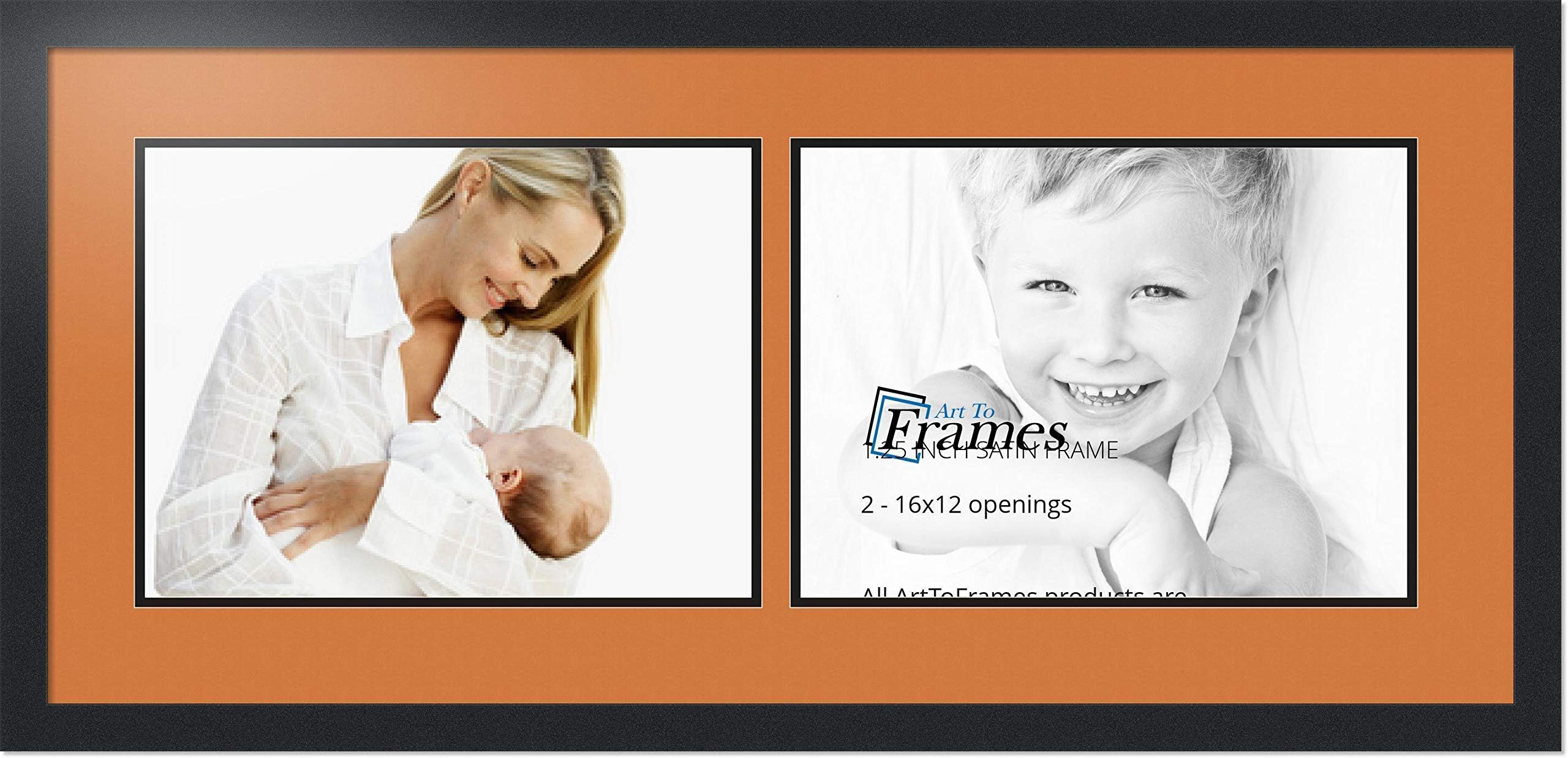 ArtToFrames 12x16 Double Opening Collage Photo Frame with Satin Black Finish - Perfect for Family Photos, Wedding Memories, and Wall Decor Displays