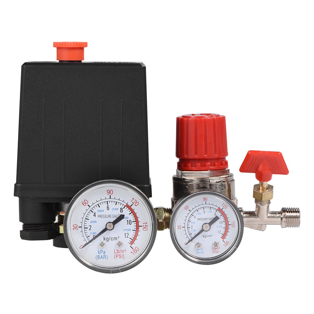 0.05-1.2MPa Small Air Compressor Pressure Switch Control Valve Regulator with Gauge | Automatic Pressure Control for Air Tools, Inflators & HVAC Systems | Workshop, Garage & Industrial Use