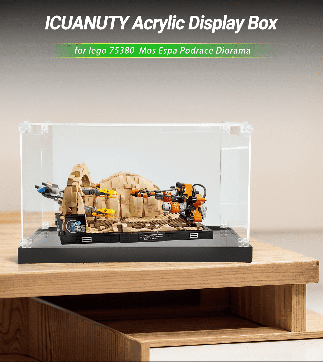 LEGO Mos Espa Podrace Diorama 75380 Display Case - Protective Showcase for Star Wars Collectible - Perfect for Home Decor, Office Display & LEGO Fan Collections
