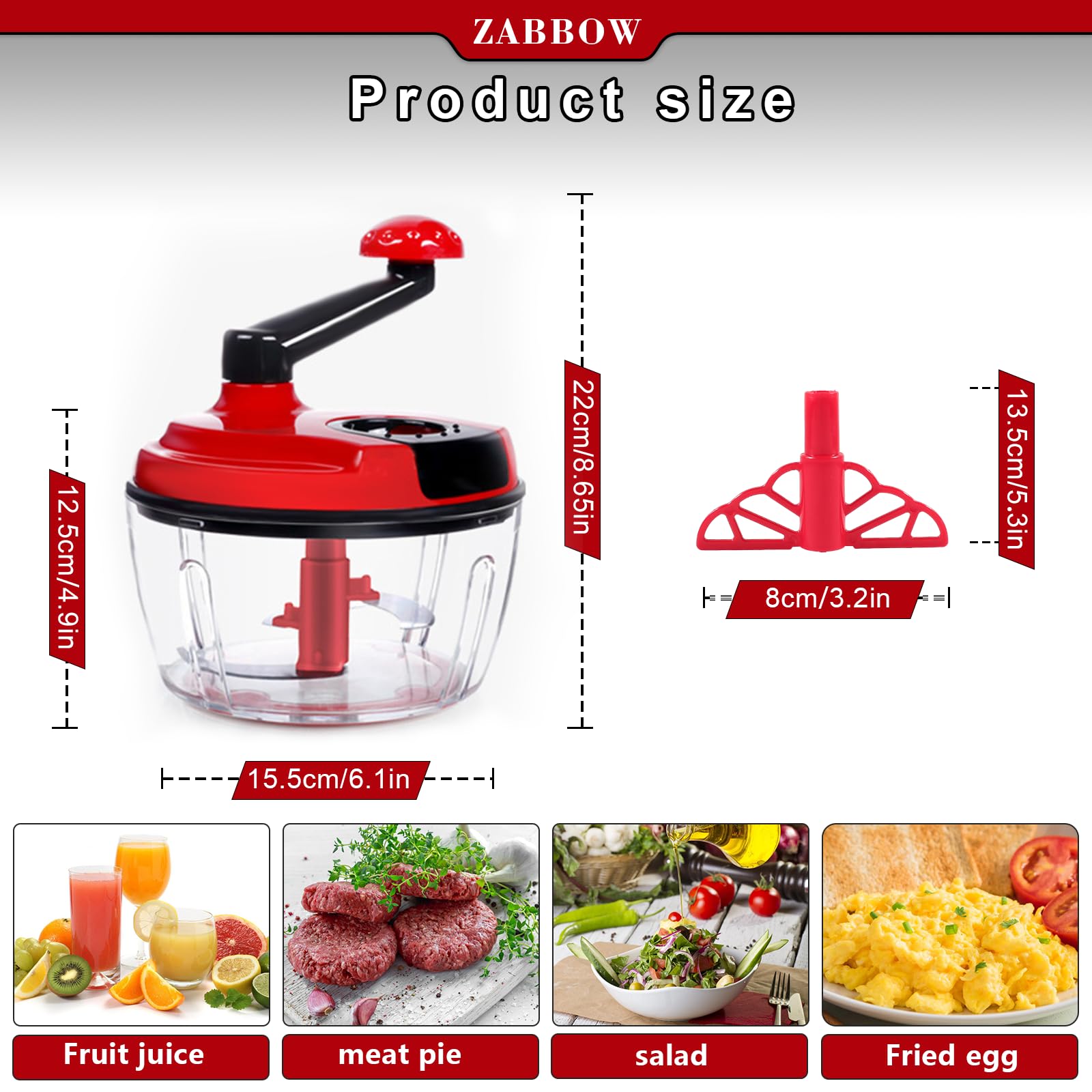 8 Cup Manual Food Processor - Hand Crank Chopper & Mincer Blender with Clear Container for Vegetables, Meat, Fruits, Onions - Perfect for Meal Prep, Camping & Small Kitchens