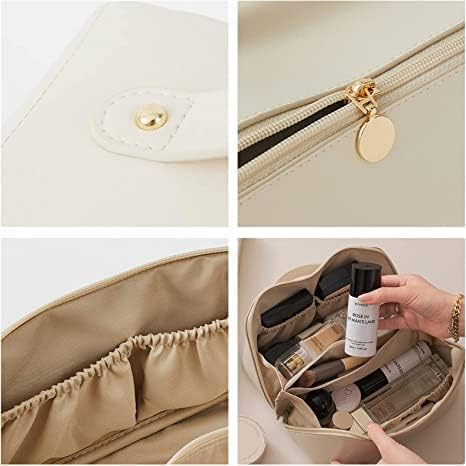 GREENITYA Large Leather Makeup Bag - Waterproof Travel Cosmetic Organizer for Skincare & Toiletries
