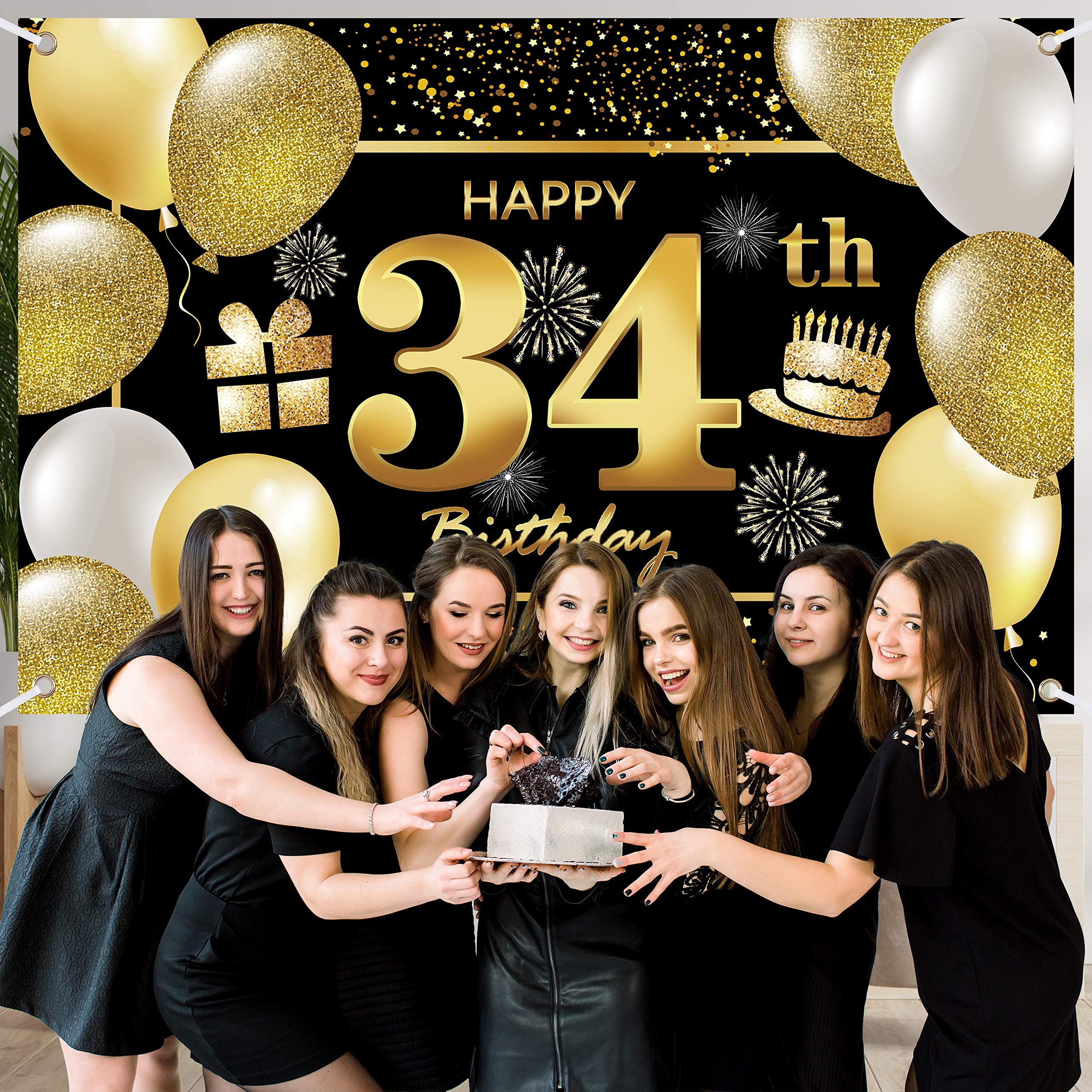 34th Happy Birthday Banner - Premium Birthday Decorations for Men's Party, Backdrop & Wall Decor - Perfect for Indoor & Outdoor Celebrations, Photo Booths & Surprise Parties
