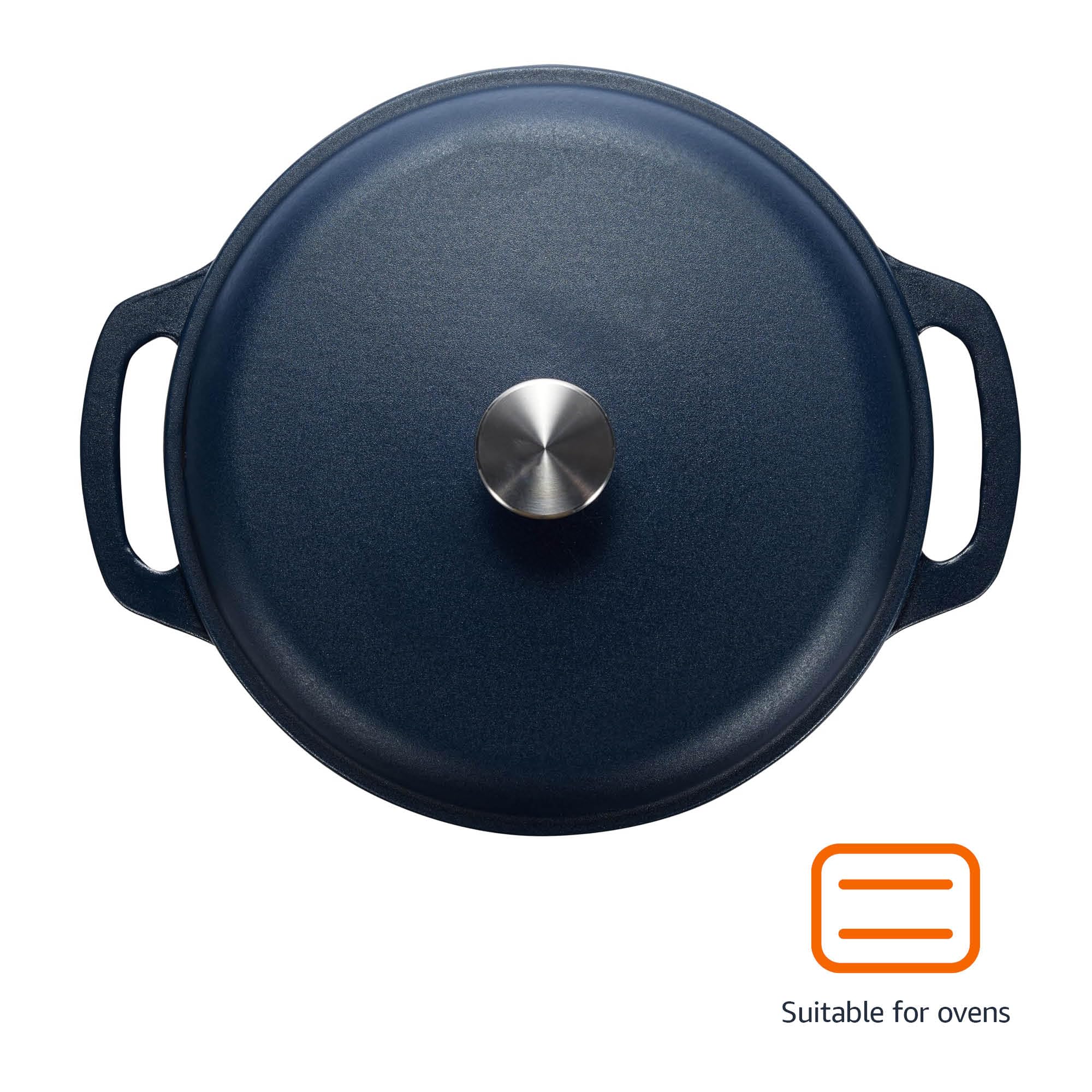 Amazon Basics Enameled Cast Iron Dutch Oven with Lid - 6 Quart Round Heavy-Duty Pot with Dual Handles, Matte Navy - Perfect for Braising, Stewing, Baking Bread & Camping Cooking