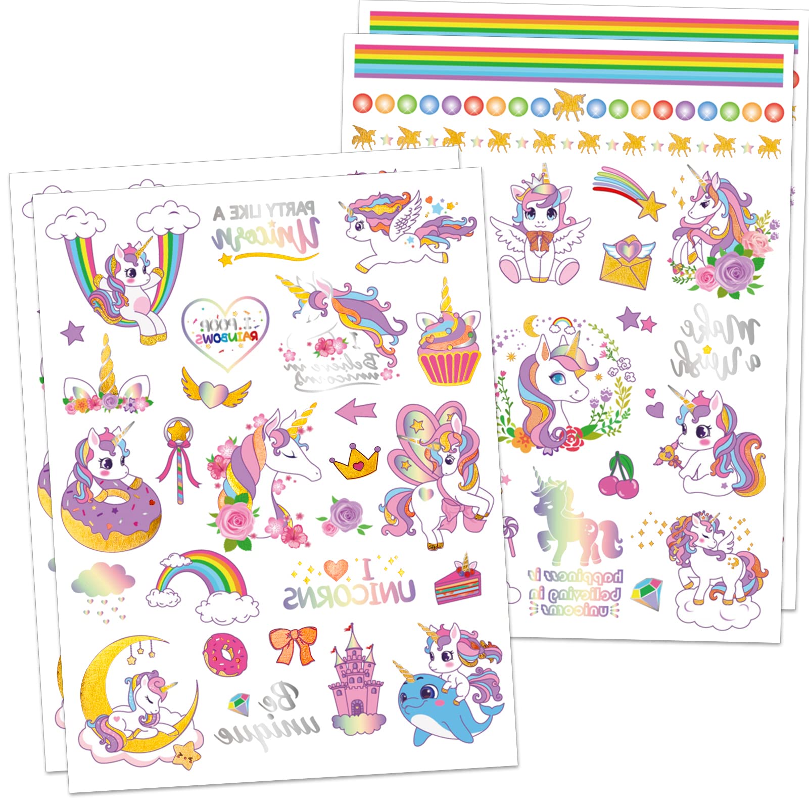 Konsait 4 Sheets Kids Temporary Tattoos - 98 Fun Designs for Birthday Parties, Goodie Bags & Costume Accessories | Safe & Easy to Apply Waterproof Fake Tattoos for Boys & Girls | Perfect for Halloween, School Events & Playdates