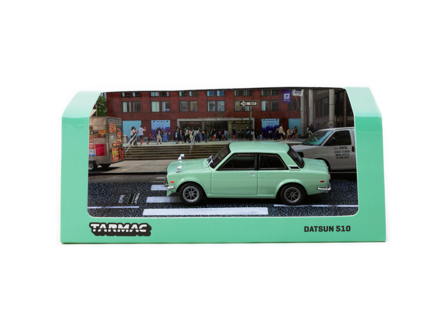 Tarmac Works 1/64 Scale Datsun 510 Diecast Model Car - Light Green - ROAD64 Series - Perfect for Collectors & Display - Ideal for Diorama, Racing Scenes & Toy Car Collections
