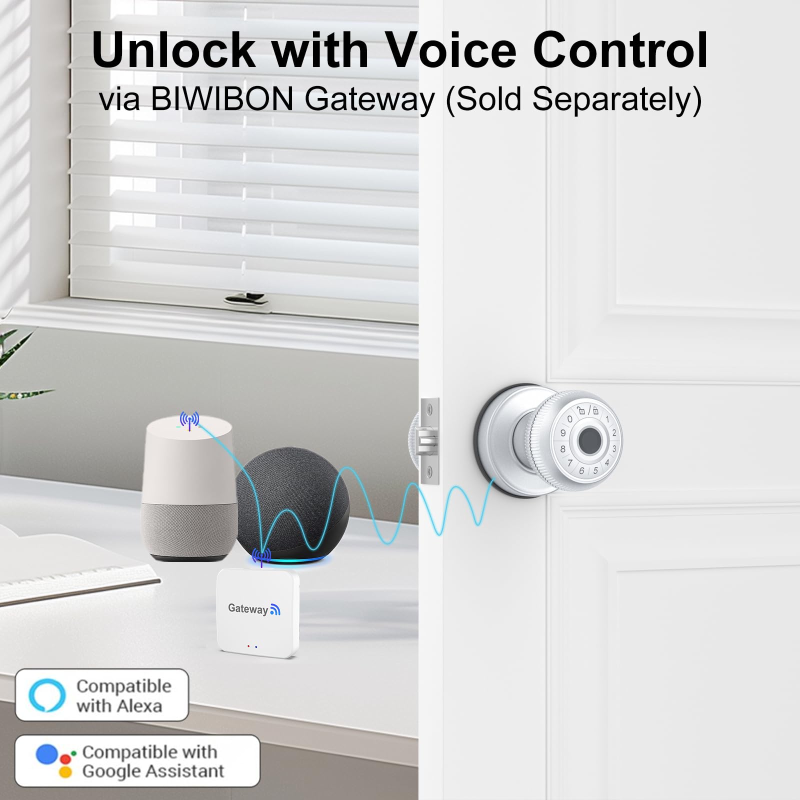 4-in-1 Smart Door Knob with Fingerprint, Keypad & App Control - Auto Lock & Privacy Mode - Secure Entry for Homes, Offices & Garages (Silver, 1 Pack) - Perfect for Smart Home Security & Keyless Access