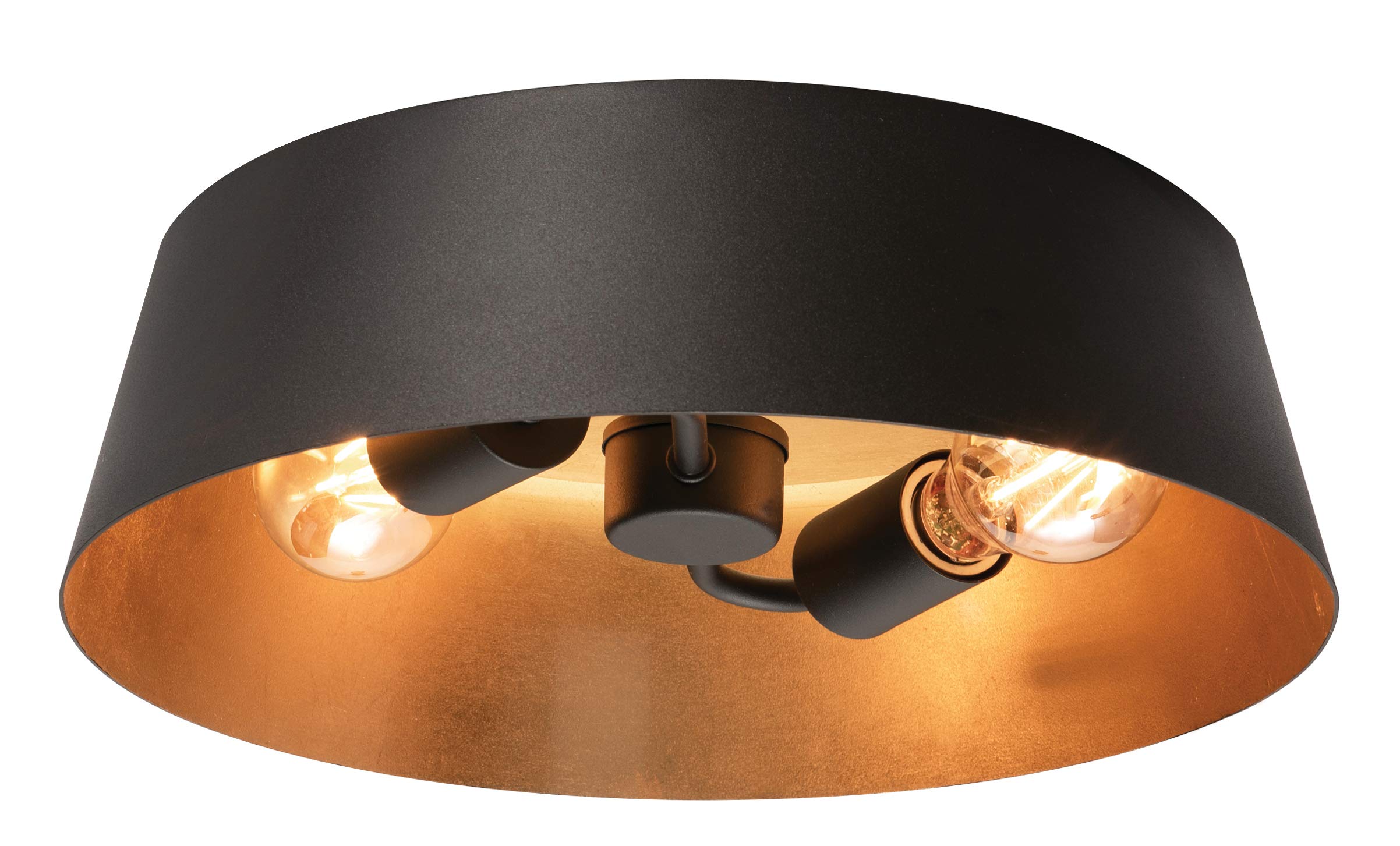 Lyric 2-Light Flush Mount Ceiling Light Fixture - Gold Finish with Black & Gold Shade - Modern Lighting for Bedroom, Hallway, or Entryway