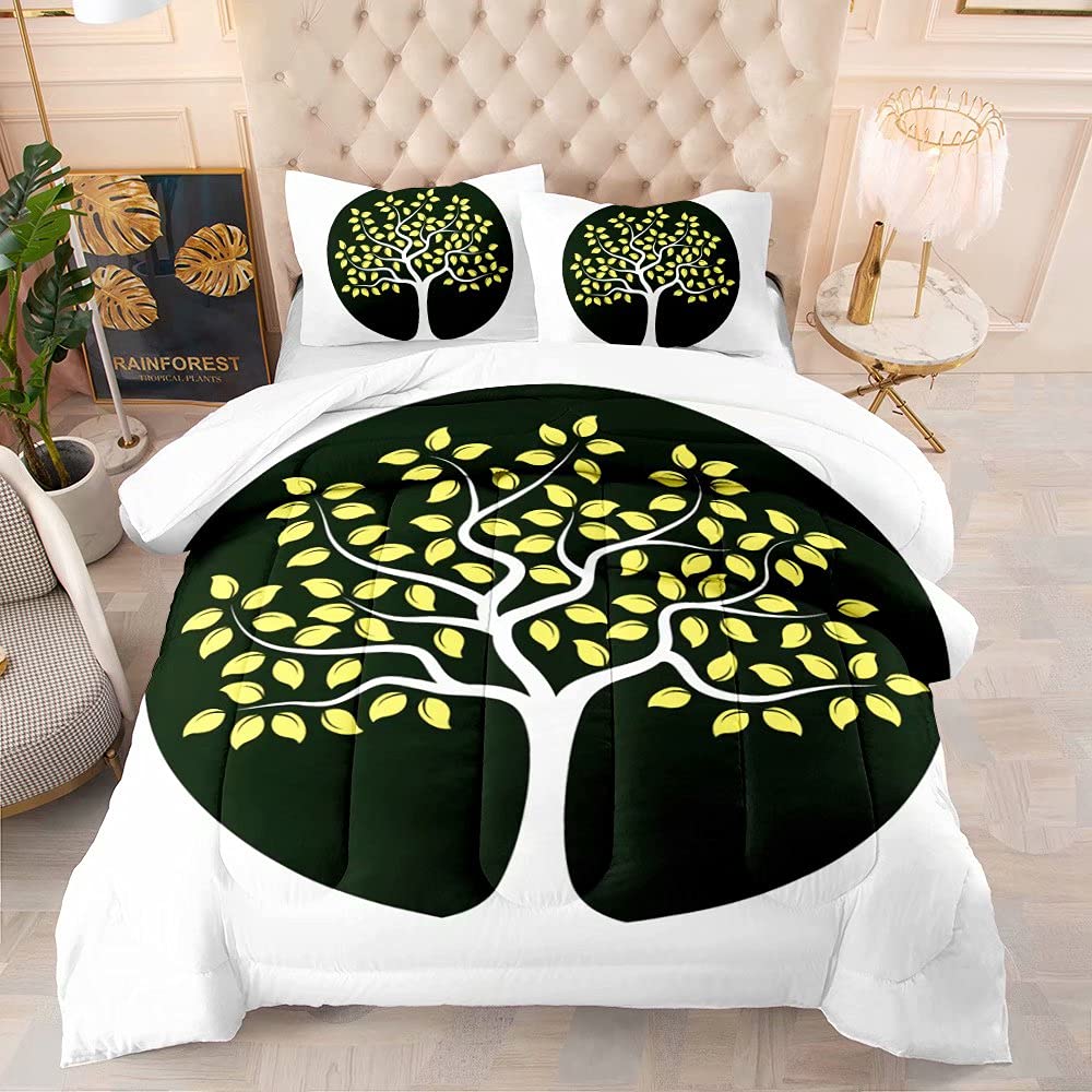 3D Printed Branch Tree Comforter Set Queen Size - Modern White Plant Pattern Bedding for Boys, Girls, Women & Men - Includes 1 Comforter & 2 Pillowcases (3pc Set) - Perfect for Cozy Bedrooms, Guest Rooms & Dorm Decor