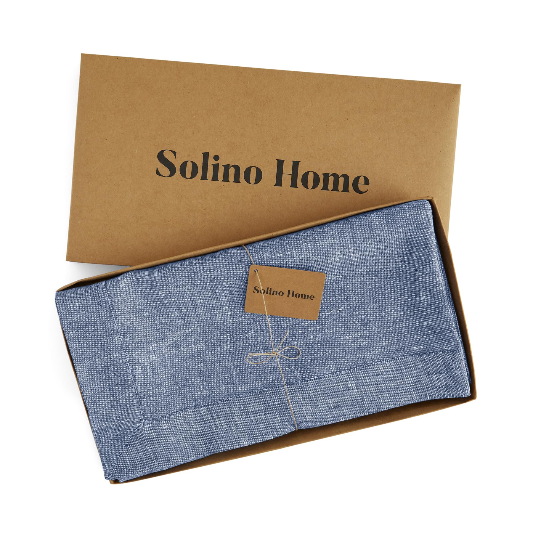 Premium 100% Pure Linen Tablecloth 60x120 Inches - Elegant Athena Chambray Indigo Rectangular Table Cover - Machine Washable Dining Table Decor for Spring, Easter & Mother's Day - Perfect for Farmhouse, Rustic & Boho Home Decor