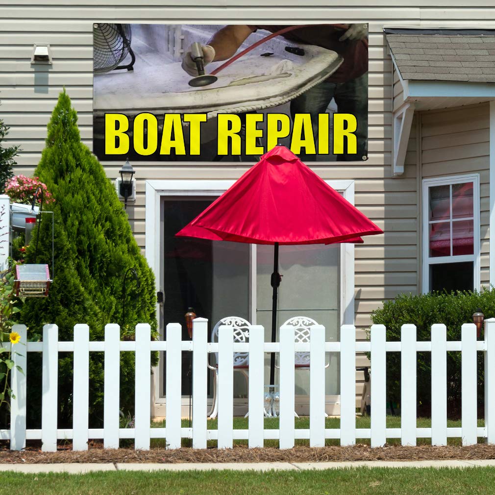 Vinyl Banner 60x144 Inches - Heavy Duty Weatherproof Boat Repair & Outdoor Advertising Sign with 10 Grommets | Perfect for Business Yard Signs, Industrial Use & Outdoor Events