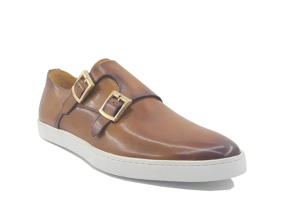 Premium Double Monk Strap Leather Sneakers for Men - Comfortable Dress Casual Shoes for Office, Wedding & Business Events