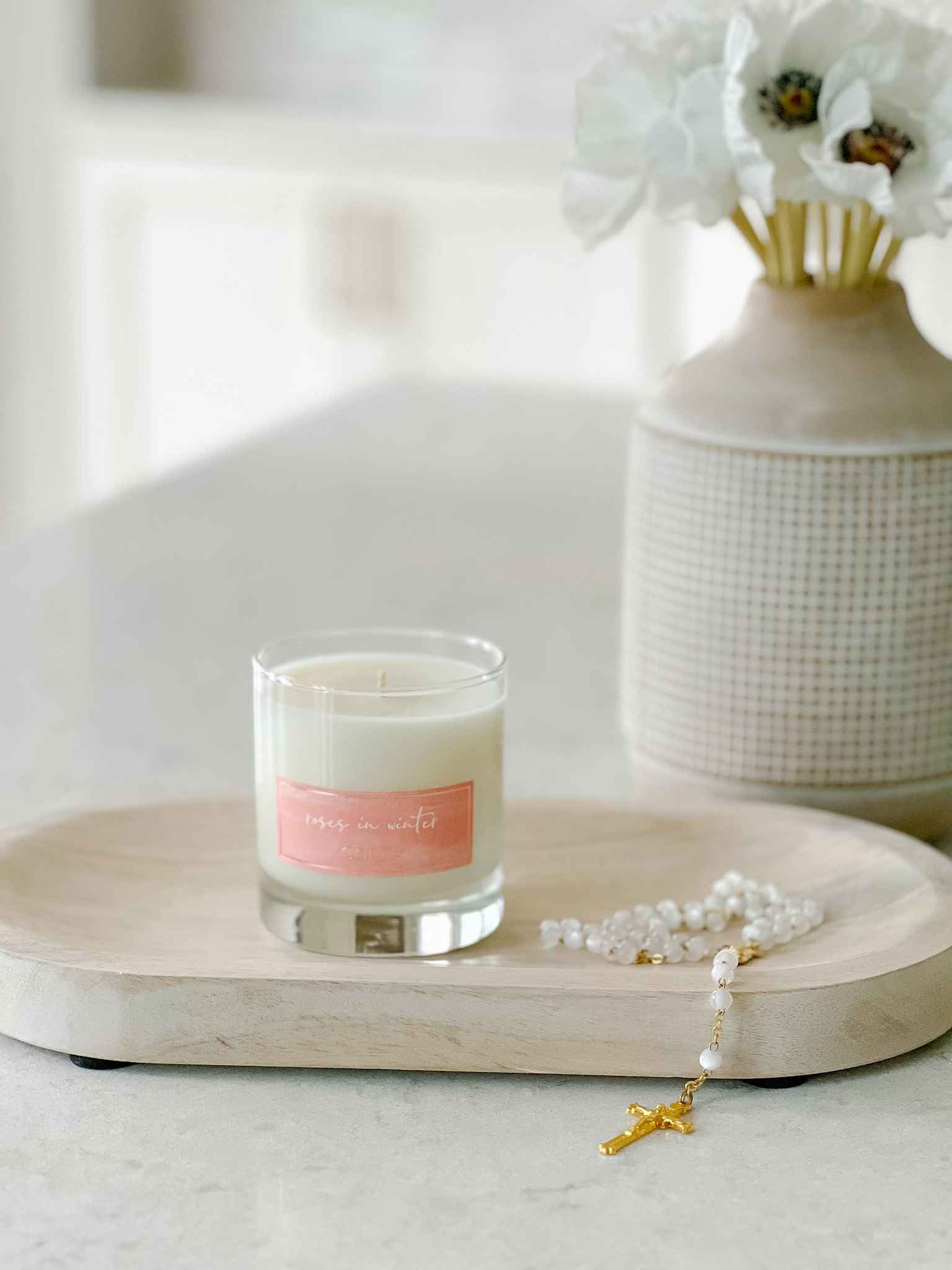 Our Lady of Guadalupe Scented Candle - Winter Roses with Fir Needles & Castilian Rose Fragrance for Home Decor, Relaxation & Spiritual Meditation