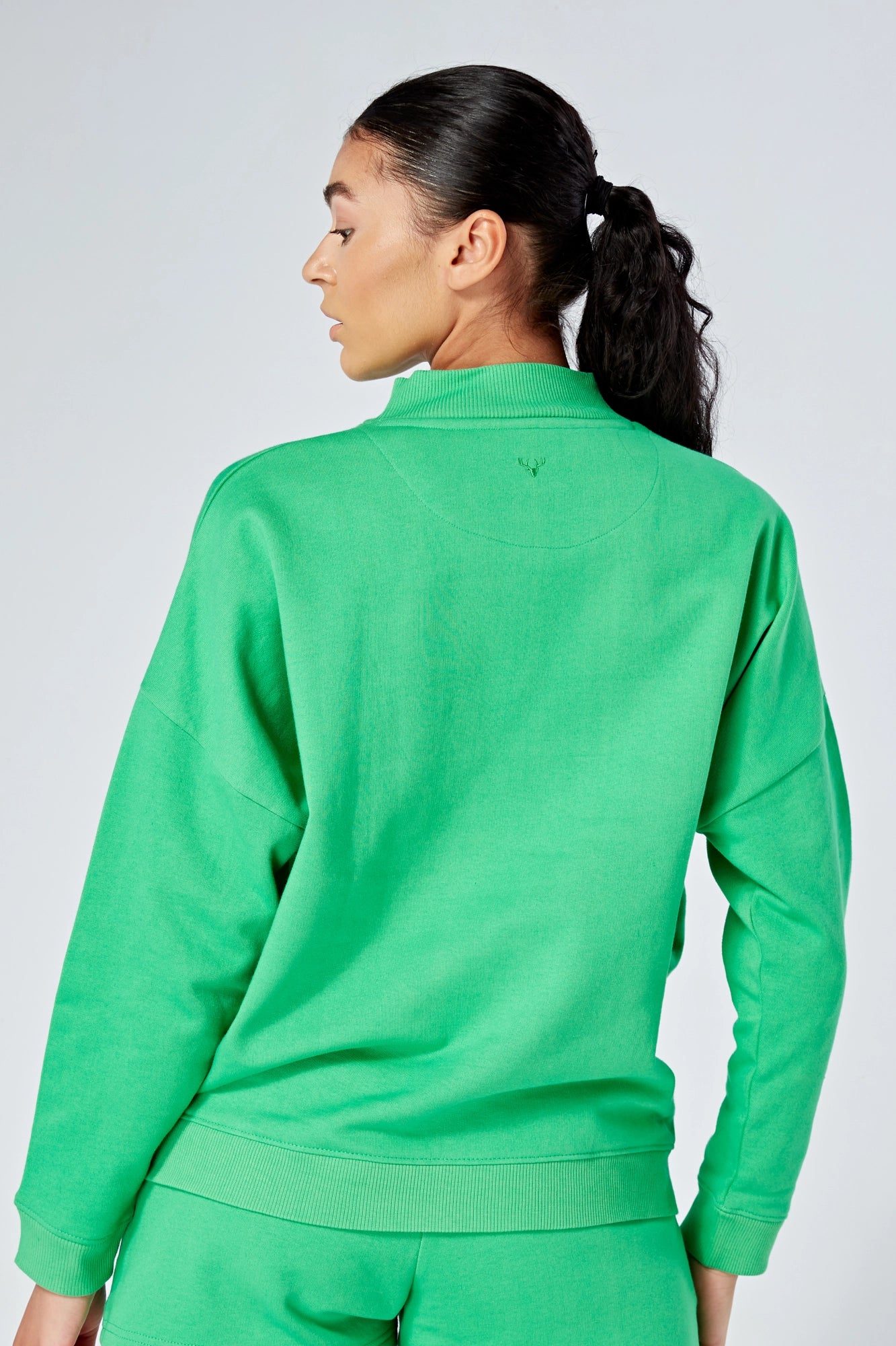 Oversized Twill Zip-Up Sweatshirt with Funnel Neck - Green | Cozy Casual Pullover for Women | Perfect for Lounge Wear, Fall Outfits & Street Style Fashion