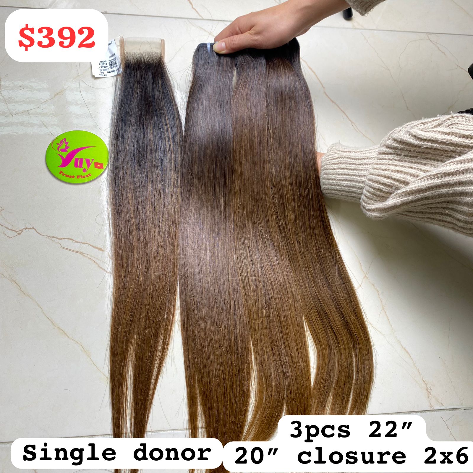 3pcs 22 + 20 Inch Straight Hair Closure 2x6 Single Donor Brazilian Human Hair - Perfect for Sew-in Weaves, Ponytails & Natural Hairstyles