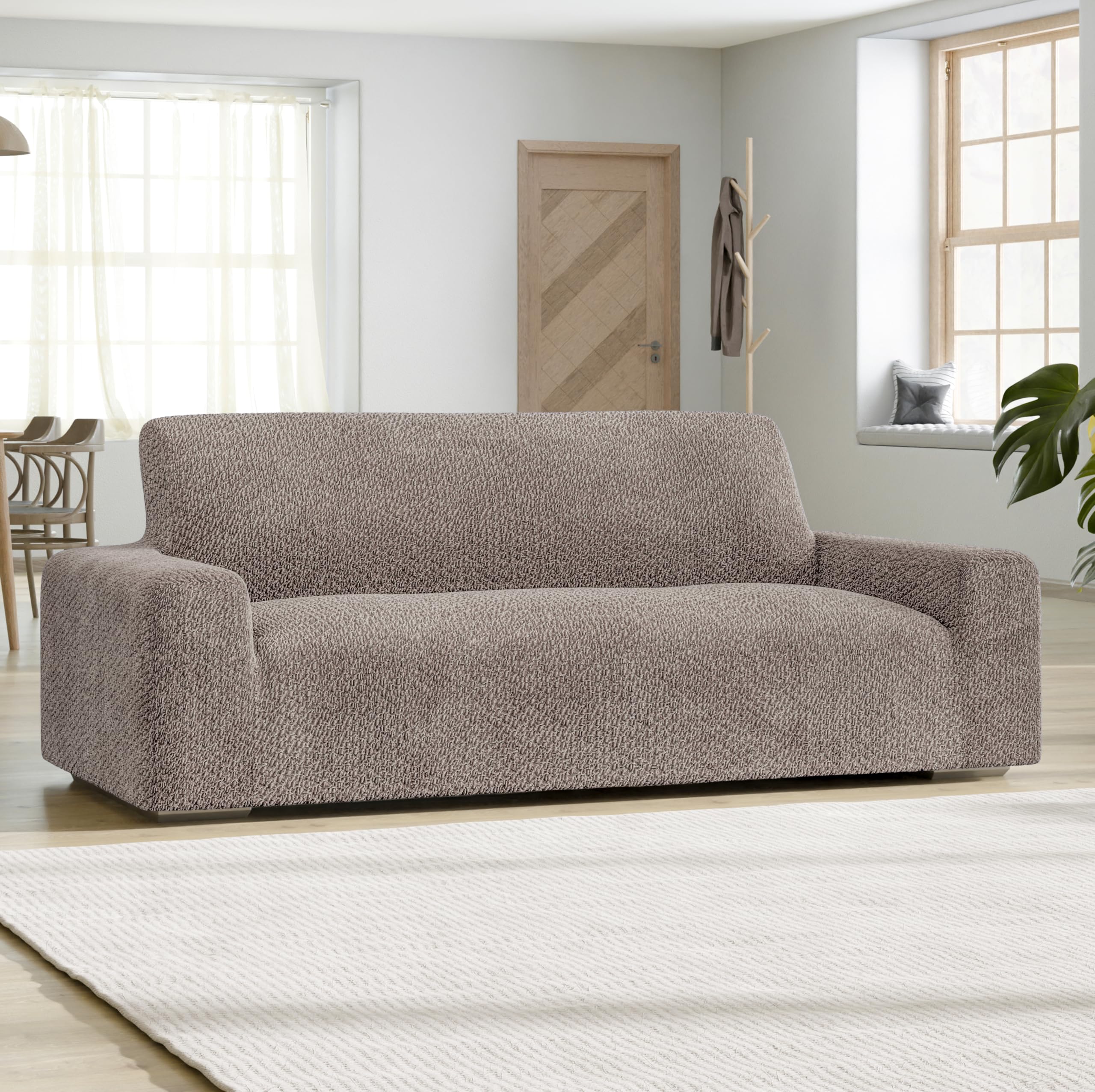 PAULATO BY GA.I.CO. Stretch Sofa Slipcover - Velvet Couch Cover Protector - Soft Polyester Fabric 1-Piece Washable Sofa Cover for Pets - Brown | Perfect for Living Room, Family Room & Pet-Friendly Homes