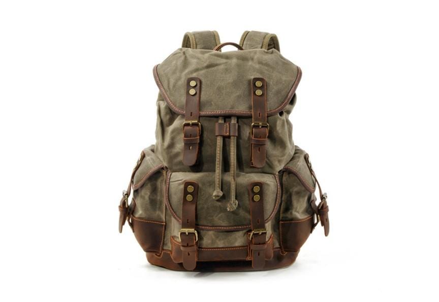 Durable Army Green Waxed Canvas Backpack Purse for Women - Stylish & Water-Resistant Daypack for Work, Travel & Outdoor Adventures