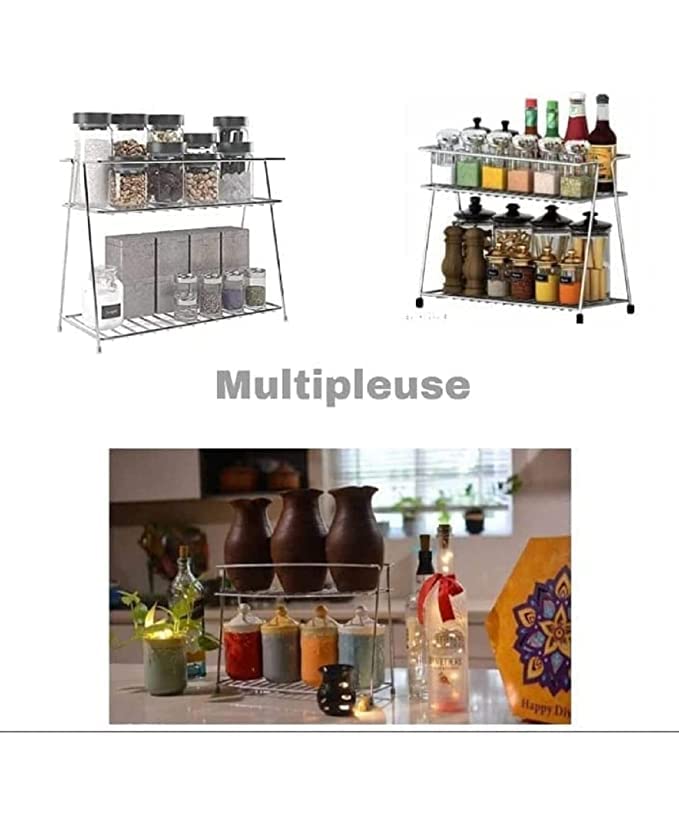 Premium 2-Tier Stainless Steel Kitchen Corner Organizer Rack - Space-Saving Countertop Storage Shelf for Spices, Utensils & Cookware | Durable & Rustproof | Perfect for Small Kitchens, Pantries & Countertop Organization (Silver, 1 Piece)