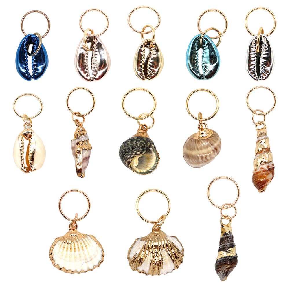 EXCEART 13pcs Dreadlock Accessories Set - Shell Headpiece, Hair Braid Rings, Ocean Conch Pendants & Enamel Charms for DIY Jewelry Making | Perfect for Boho Hairstyles, Festival Hair Decor & Beach Wedding Accessories