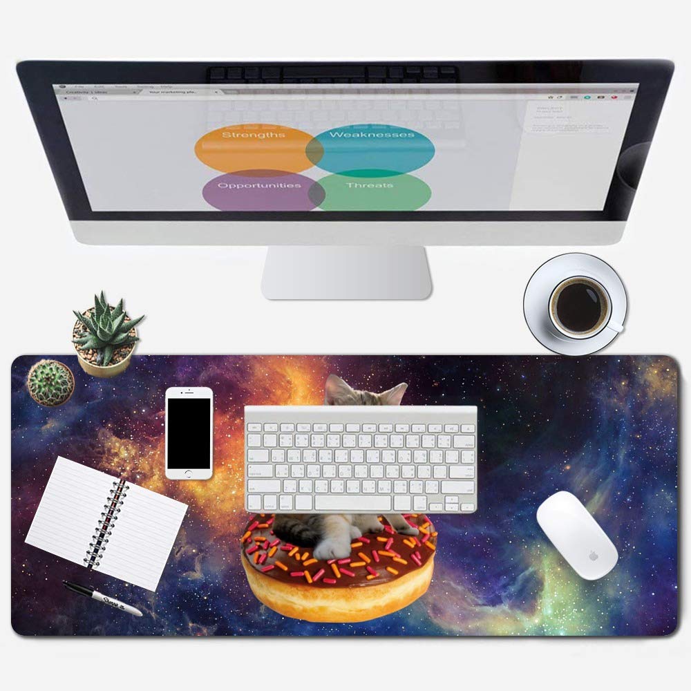 ZYCCW XXL Gaming Mouse Pad 31.5x11.8 Inches - Stitched Edges, Non-Slip Rubber Base, Ergonomic Design for PC Gamers (Space Cat Theme) - Perfect for Esports, Office Work & Home Computer Setup