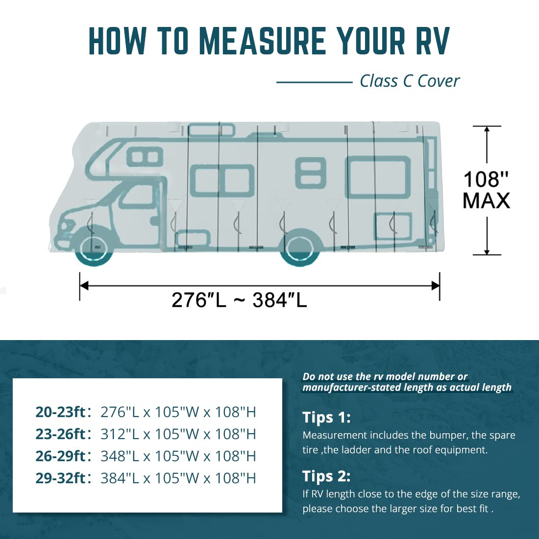 KING BIRD Upgraded Class C RV Cover - Heavy Duty 5-Layer Anti-UV Protection, Waterproof & Breathable Camper Cover for 29'-32' Motorhomes with Bonus Straps & Tire Covers | Perfect for Outdoor Storage, Winter Protection, and Long-Term Vehicle Shelter