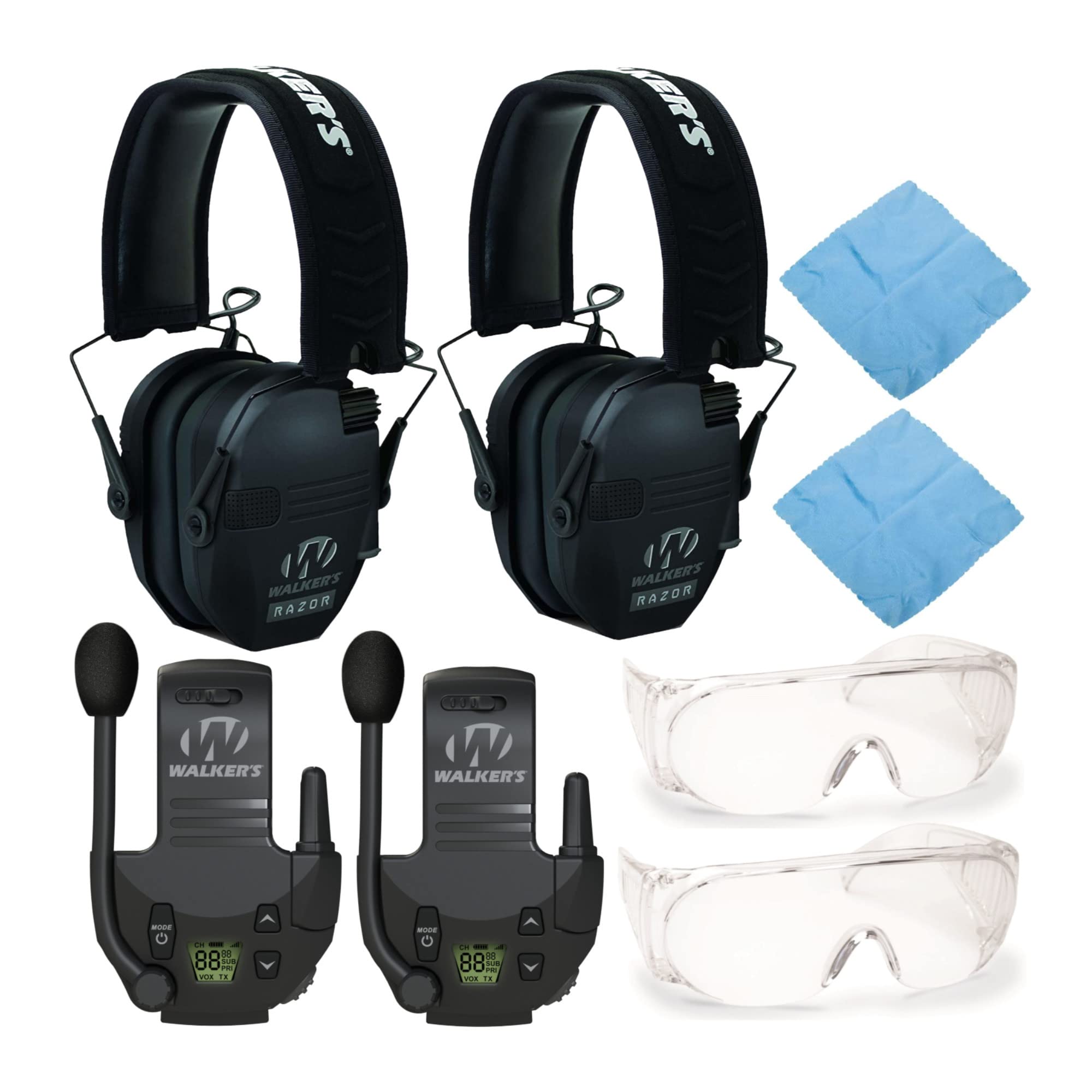 Walker's Razor Slim Electronic Shooting Earmuffs (2-Pack) - Noise Cancelling Hearing Protection with Walkie Talkie & OTG Glasses Compatibility - Perfect for Hunting, Shooting Range, and Outdoor Activities