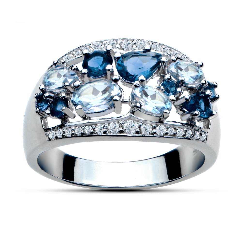 2.5ct London Blue Topaz & White Topaz Sterling Silver Band Ring for Women | Elegant Tonal Gemstone Jewelry | Perfect for Weddings, Anniversaries & Special Occasions