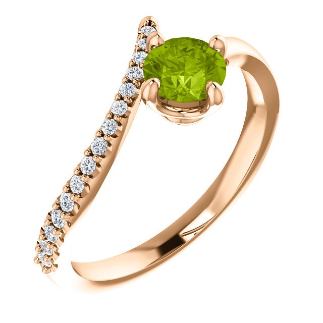 14K Gold 0.55ct Peridot & 0.10ctw Diamond Accent Bypass Ring - Elegant Jewelry for Engagement, Anniversary & Special Occasions