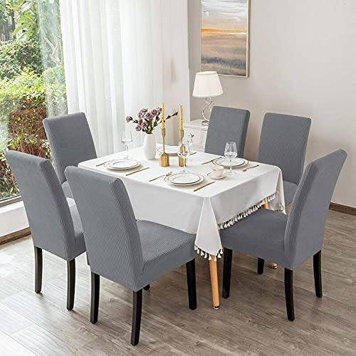 4 Pack Light Grey Dining Chair Covers - Stretchable Parsons Chair Slipcovers for Kitchen & Dining Room - Washable Fabric Seat Protectors for Home, Office, and Restaurant Use