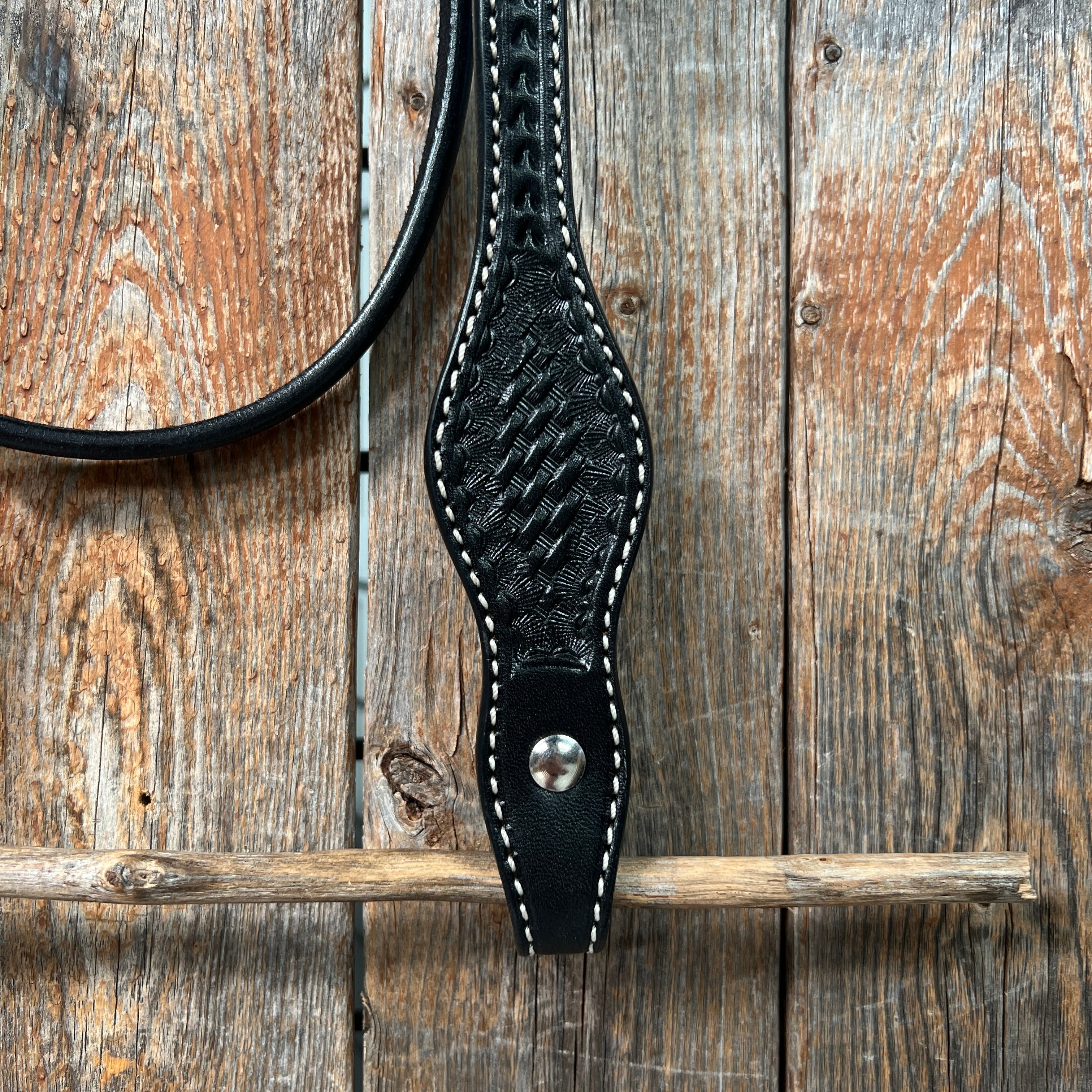 Premium Basketweave Black Browband Headstall Bridle for Horses - Western & English Riding, Show & Trail Use