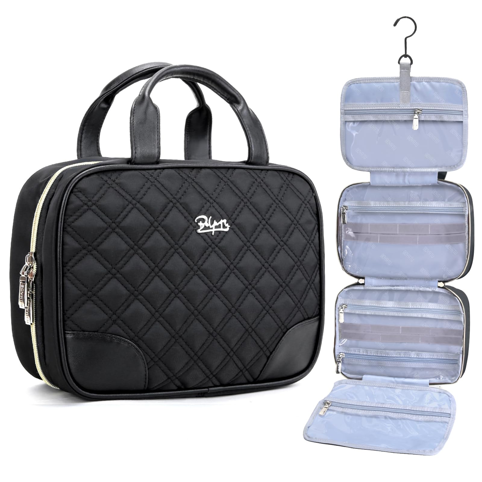 BOYATU Hanging Travel Toiletry Bag - Large Capacity Cosmetic Organizer with Handle, Waterproof Makeup Bag for Women & Men (Black) - Perfect for Travel, Gym, Camping & Daily Use