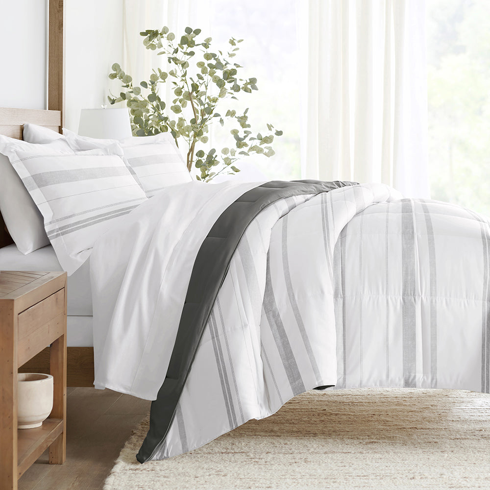 Reversible Down Alternative Comforter Set - Stitched Stripe Design, Hypoallergenic & Breathable for All Seasons | Perfect for Bedroom, Guest Room, and Dorm Comfort