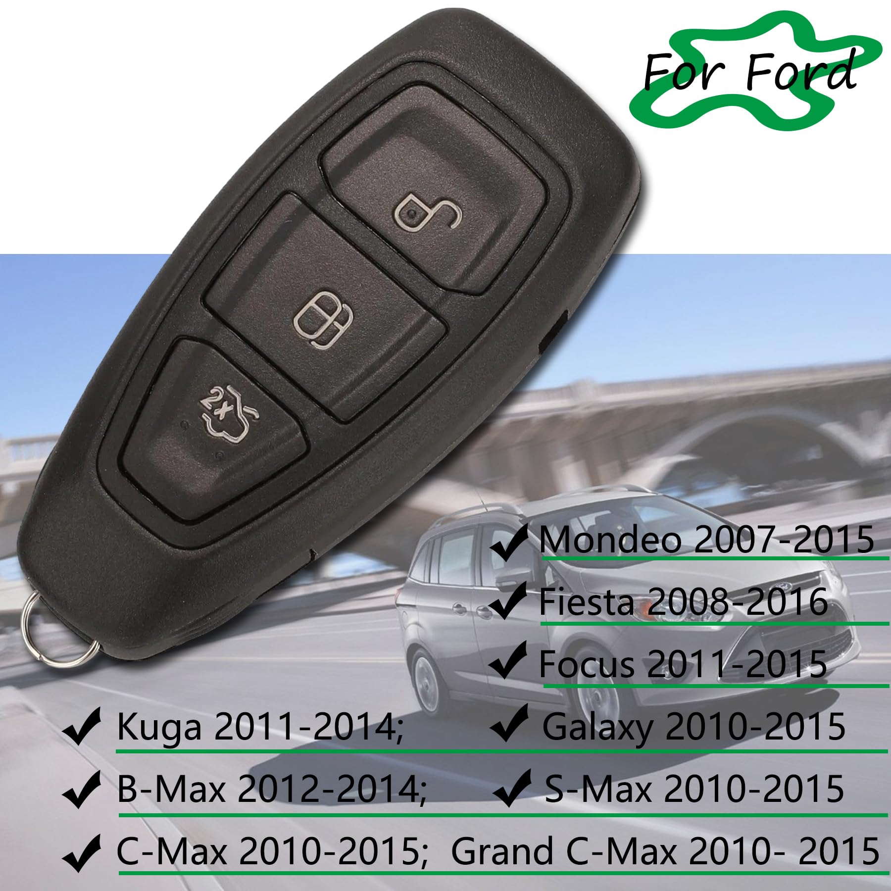 3 Buttons 433MHz 4D63 Chip Remote Car Key Fob Replacement for Ford Fiesta Mondeo Focus Kuga B-Max C-Max S-Max - Durable Key Shell Case for Easy Vehicle Access & Security (Ideal for Spare Keys, Key Replacement, and Daily Car Locking/Unlocking)