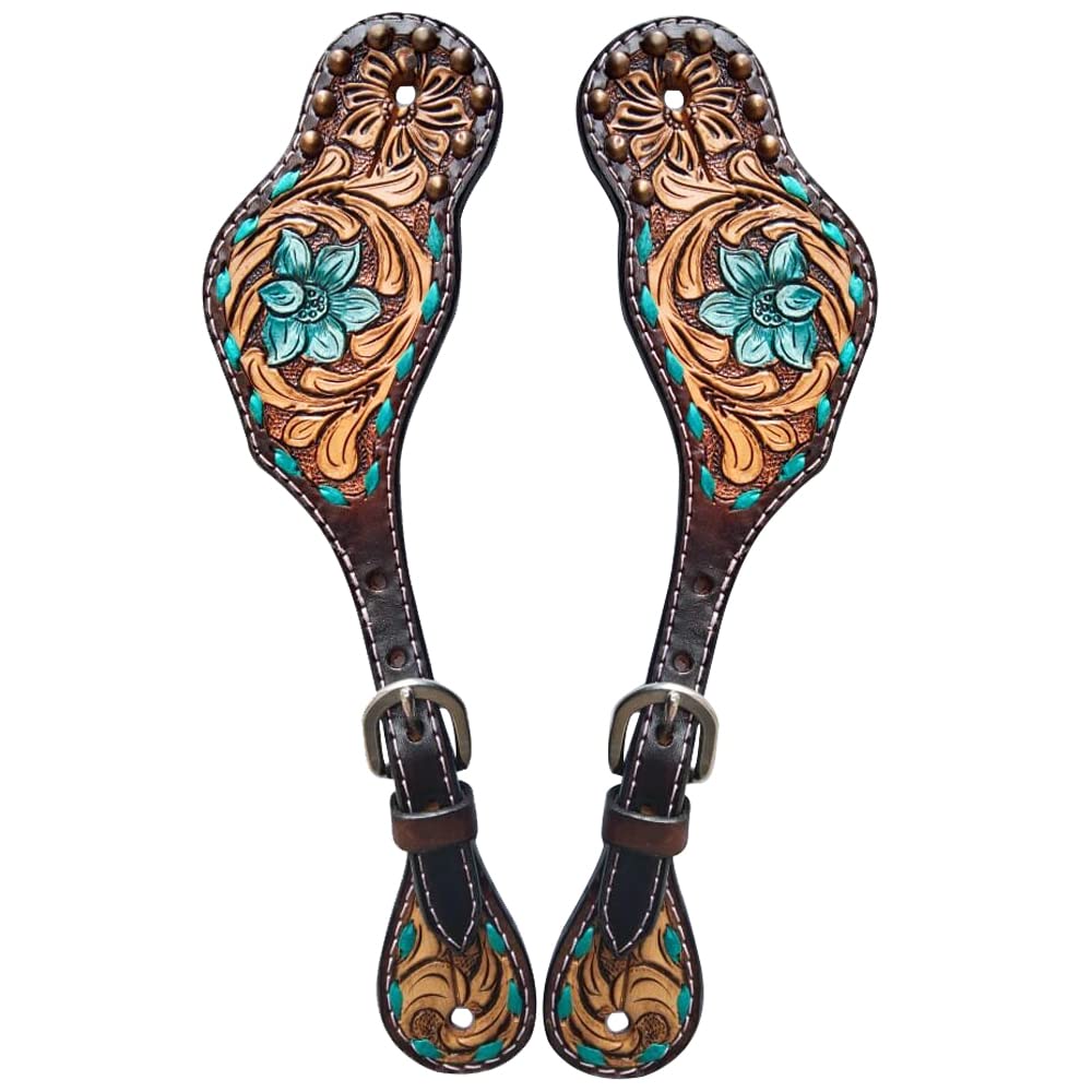 HILASON Western Leather Horse Spur Straps with Floral Hand Painting - Durable Leather Spur Straps for Men & Women - Perfect for Equestrian Riding, Rodeo, and Horseback Training