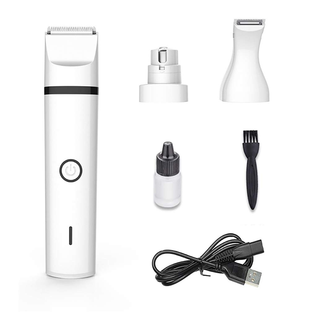 Professional USB Rechargeable Cordless Pet Grooming Kit - Dog Cat Hair Trimmer, Nail Grinder & Foot Hair Clipper (White) | Perfect for Home Grooming, Travel & Professional Pet Care