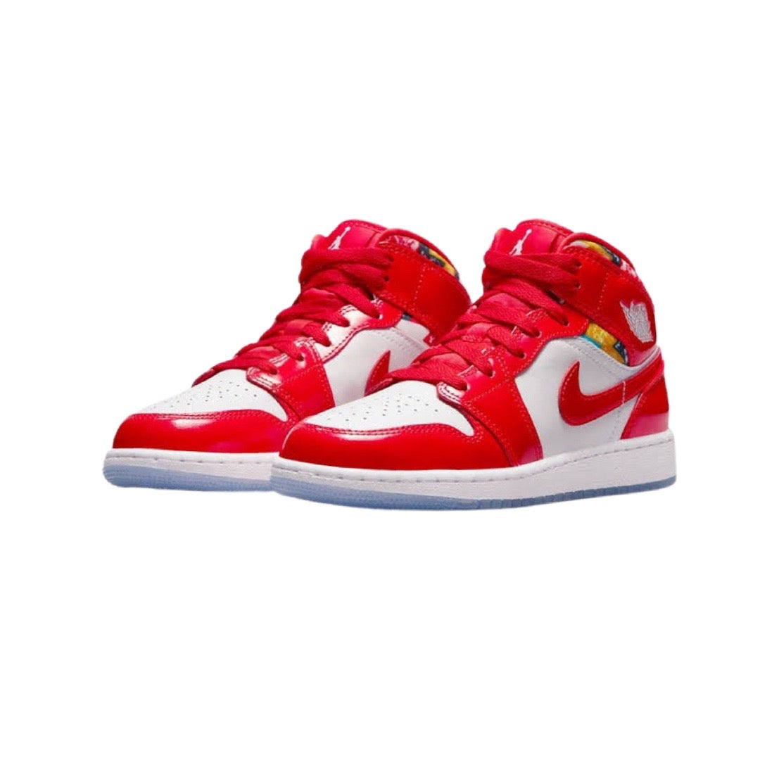 Air Jordan 1 Mid SE GS Basketball Shoes - Barcelona, Chile Red & White Pollen Colorway - Perfect for Streetwear, Sneaker Collection & Casual Wear