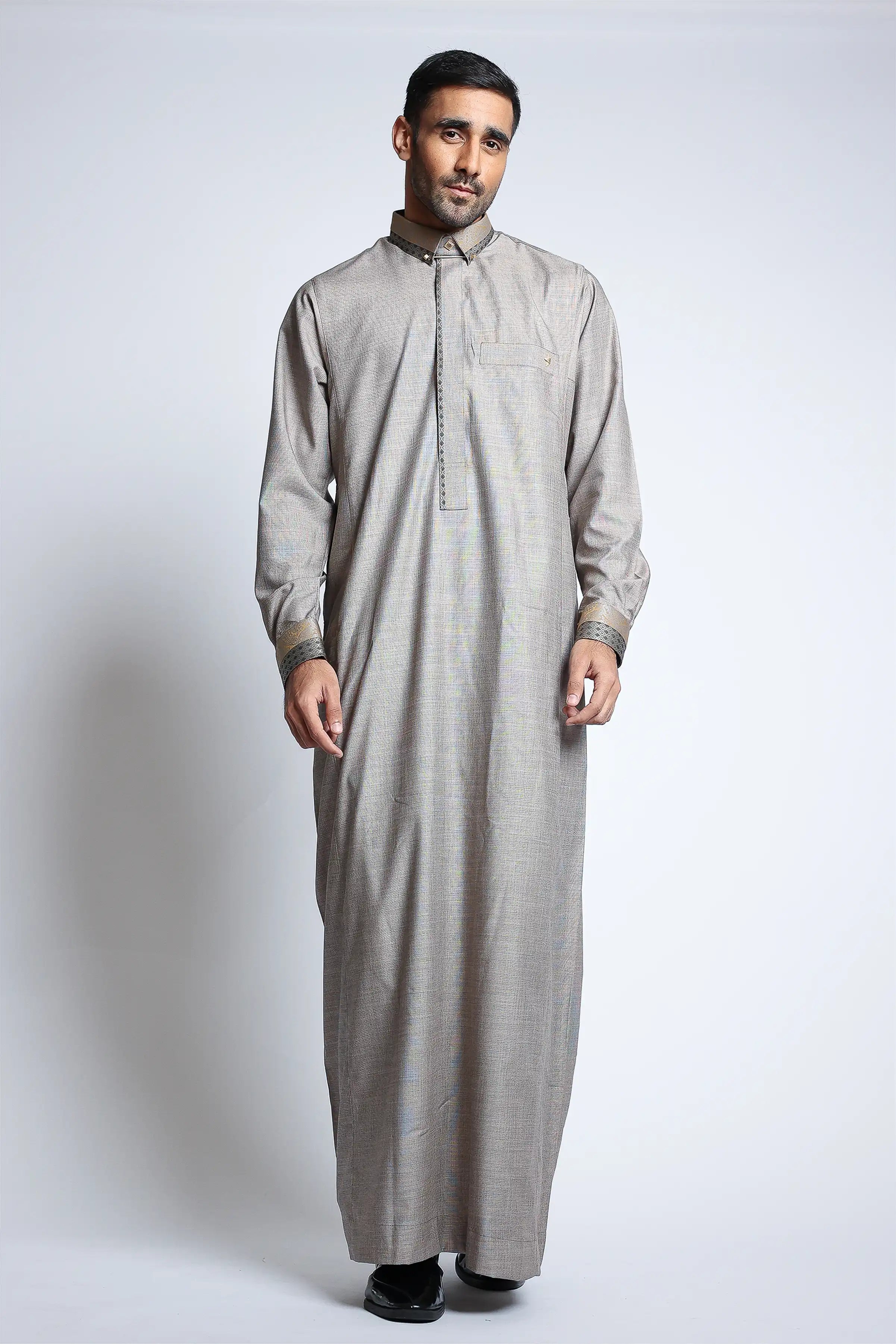 J136 C3 Wild Sand Thobe for Men - Premium Cotton Islamic Robe & Traditional Arabic Dress - Perfect for Prayer, Eid, Wedding & Special Occasions