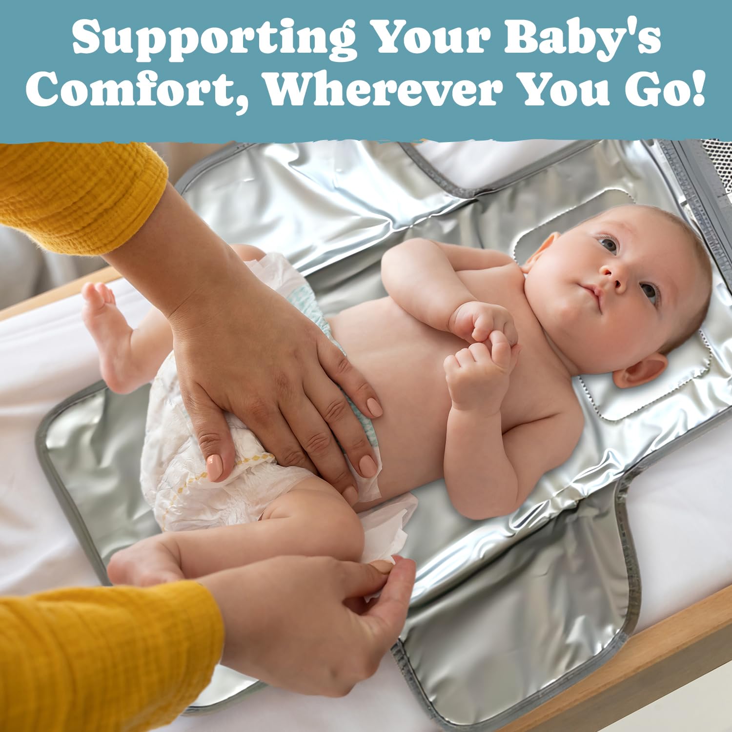 Portable Baby Diaper Changing Pad - Waterproof Travel Changing Mat with Storage Pockets for Diapers & Wipes - Foldable Compact Changing Station for On-the-Go Parents - Perfect for Travel, Nursery, and Outdoor Use