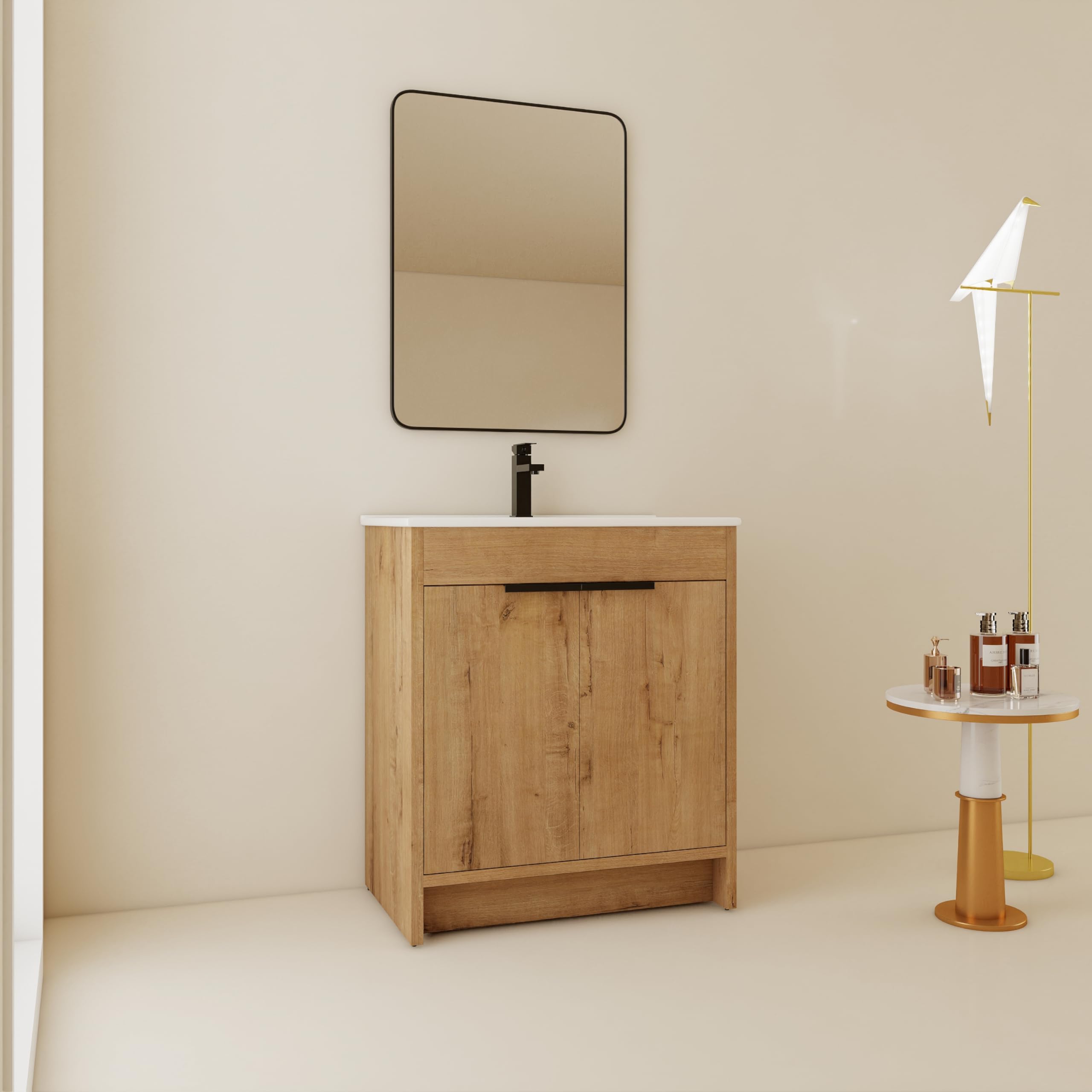 30 Inch Freestanding Bathroom Vanity with Ceramic Sink - Soft Close Doors & Adjustable Shelf (24-IMO, 30x18) - Modern Bathroom Storage Cabinet for Small Spaces, Powder Rooms & Guest Baths