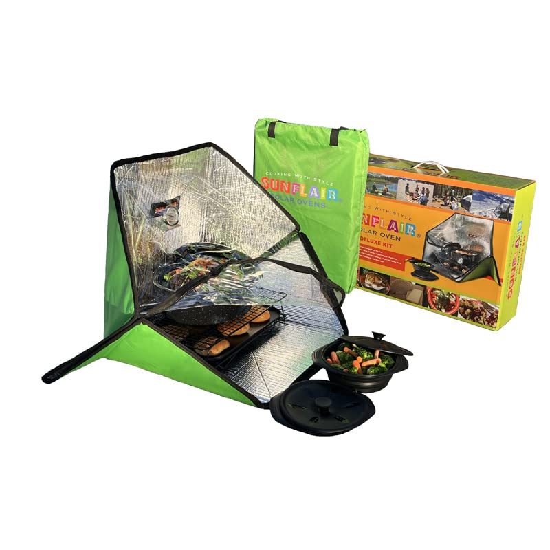 Portable Solar Oven Deluxe Kit with Cookware Set, Dehydrating Racks & Built-in Thermometer | Eco-Friendly Outdoor Cooking for Camping, Hiking, Emergency Preparedness & Off-Grid Living