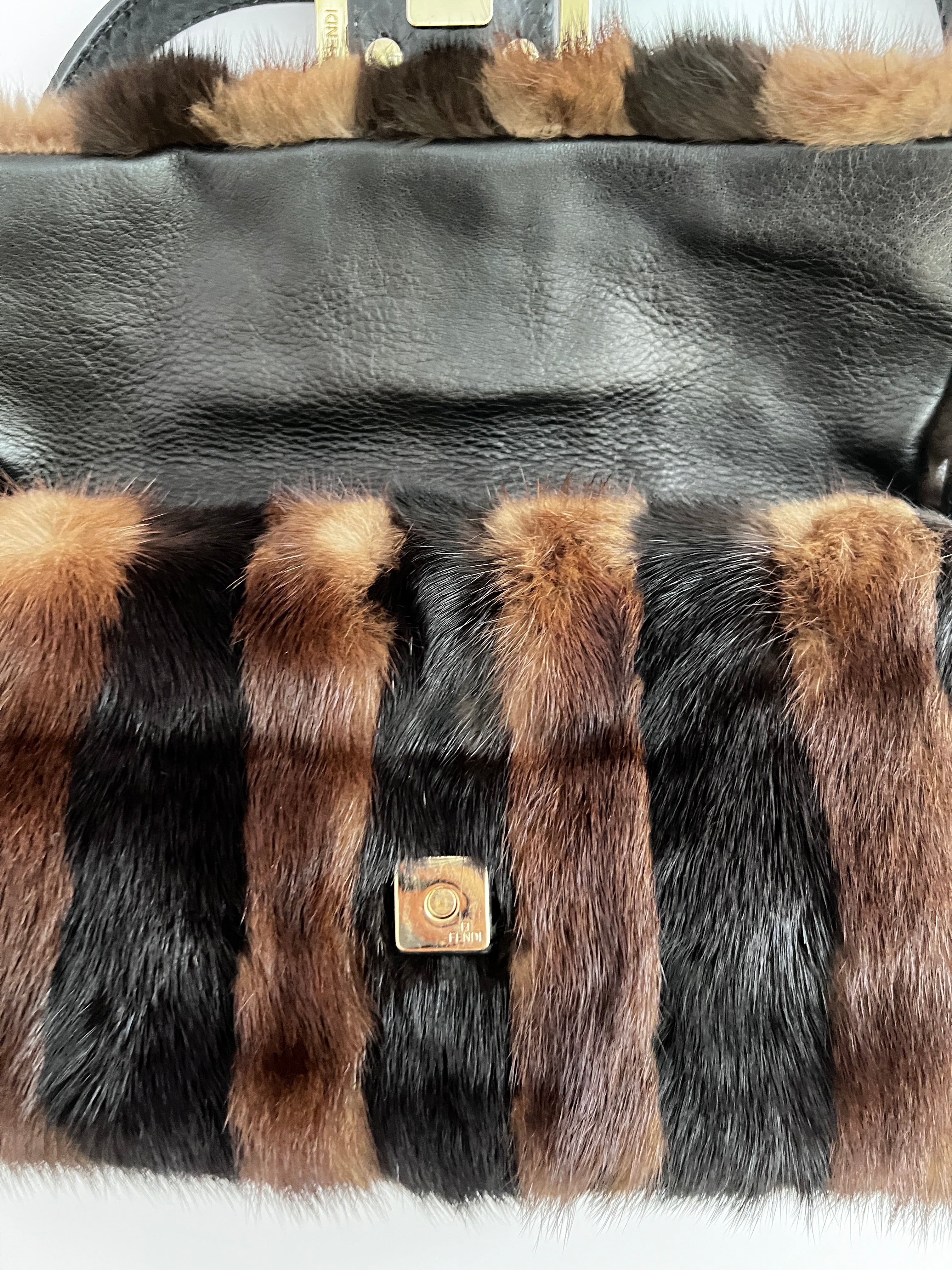 Fendi Mink Stripes Baguette Bag - Luxury Designer Crossbody Purse for Women | Perfect for Evening Parties, Date Nights & Special Occasions