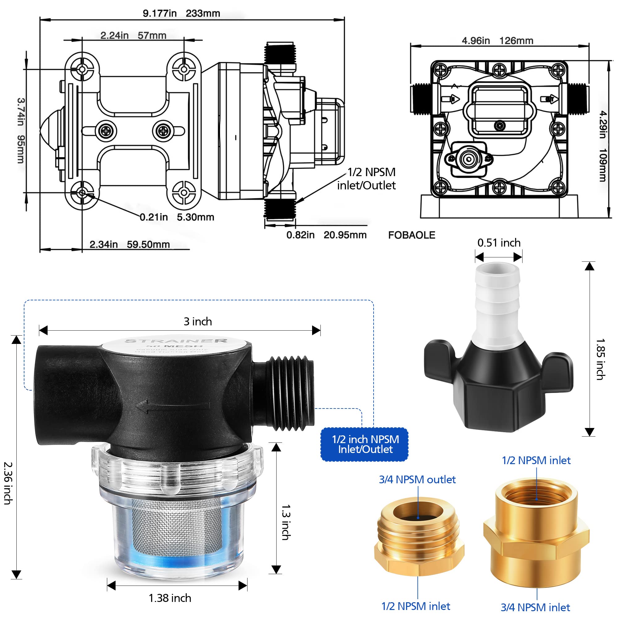 High Pressure Water Booster Pump 110V 5.5 GPM 70 PSI - Self Priming Industrial Water Pump with Power Plug & Brass Fittings - Ideal for Kitchen, Bathroom, RV, Marine, Caravan, Garden Irrigation (Black)