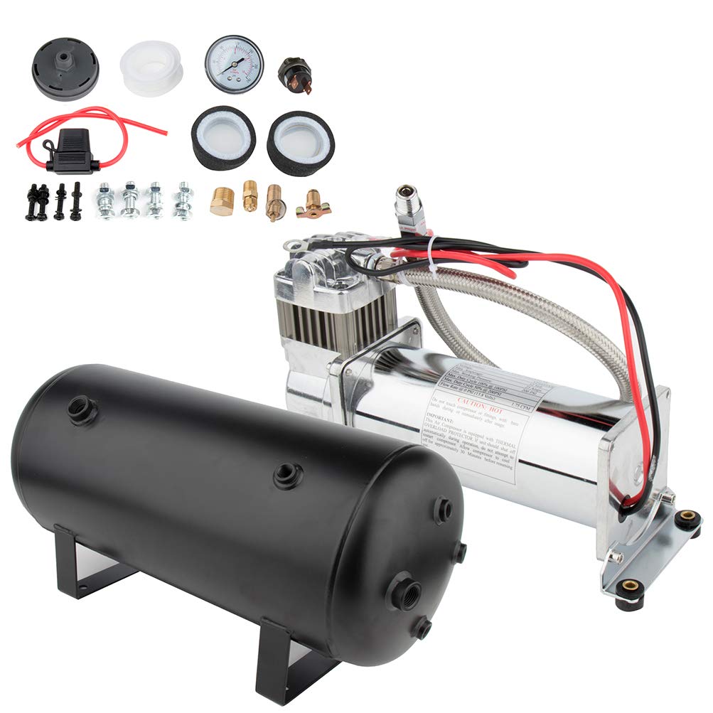 **5 Gallon Train Air Horn Tank with 200 PSI Air Compressor - Complete Onboard System Kit for Cars, Trucks, SUVs, Motorcycles & Boats - Easy Installation for Loud Warning & Safety Alerts**    *(Use Case: Ideal for emergency alerts, off-road adventures, marine safety, and heavy-duty vehicle warnings.)*