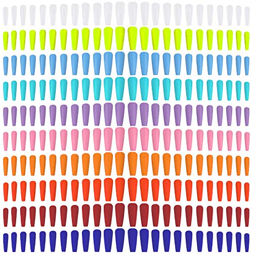 EzonYanGo 240Pcs Ballerina Coffin False Nails - 10 Colors Acrylic Press on Nails Kit, Long Full Cover Fake Nails for Women & Girls - Perfect for Parties, Weddings, and Daily Nail Art Designs