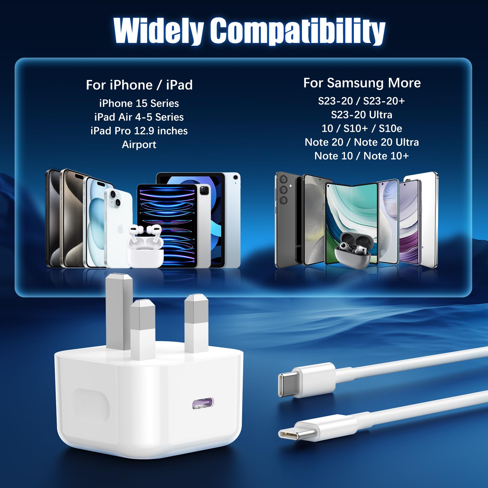2-Pack 20W USB C Fast Charger Plug & 2M Type C Cable for iPhone 16/15 Pro Max/Plus, iPad Pro/Air - PD Fast Charging with Wall Adapter (Perfect for Home, Office & Travel)