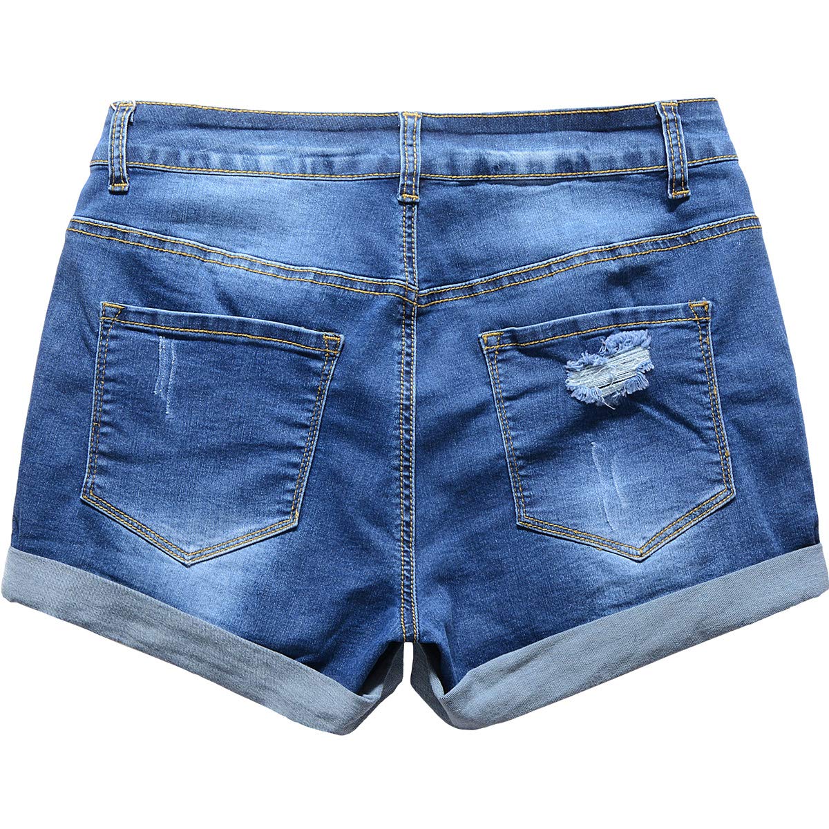 Vanberfia Women's Stretchy Denim Mid Rise Jean Shorts with Pockets - Comfortable Casual Summer Shorts for Beach, Travel & Everyday Wear