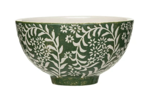 Hand Painted Stoneware Bowls - Black & Green Ceramic Bowls for Soup, Salad, Rice | Eco-Friendly Dinnerware Set for Home, Restaurant & Gifts