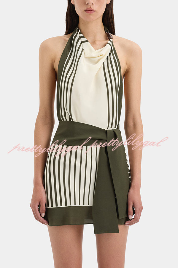 Stylish Striped Beads Cowl Neck Backless Tie-Up Mini Dress for Summer Events | Perfect for Beach Parties, Date Nights & Vacation Outfits